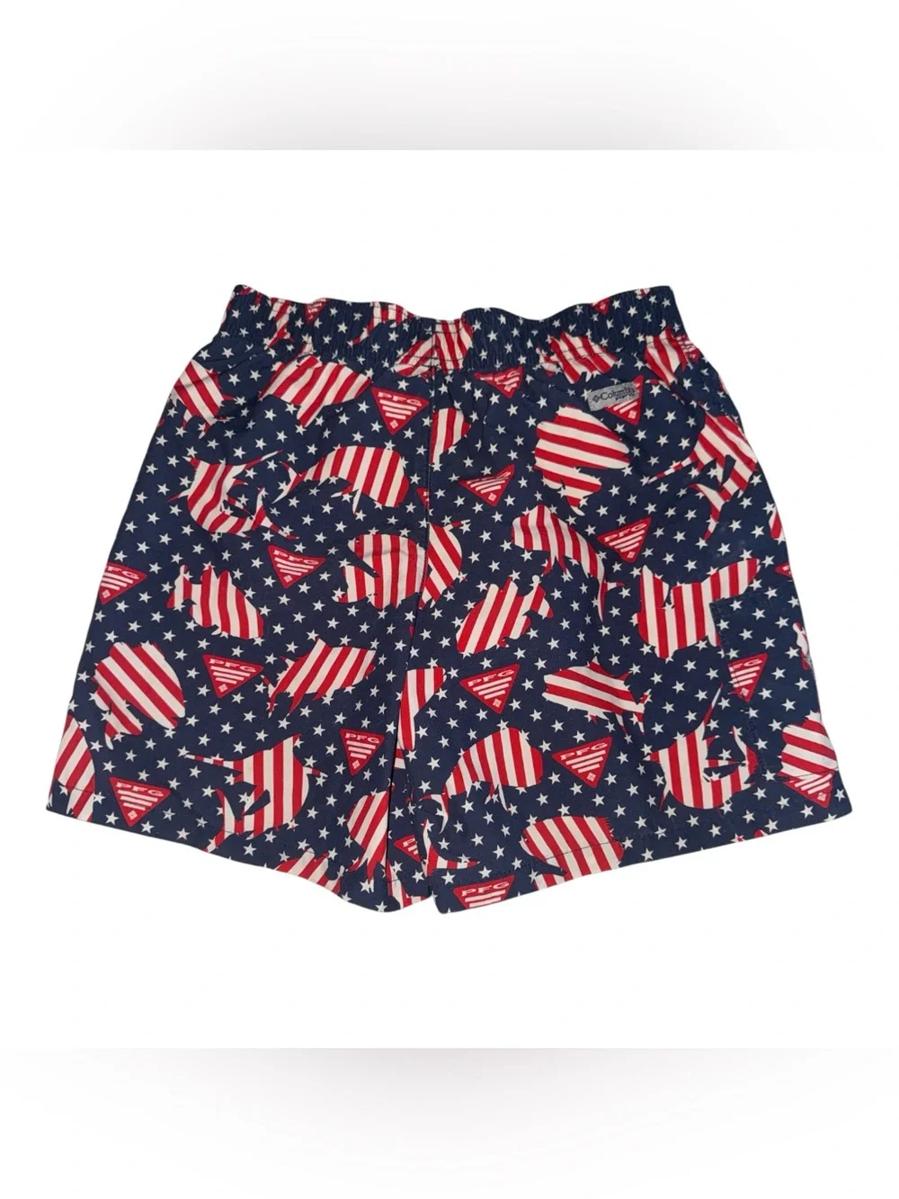 Columbia Boys Size 8 Navy Patriotic Flag Print Swim Shorts Swim Trunks Swimwear